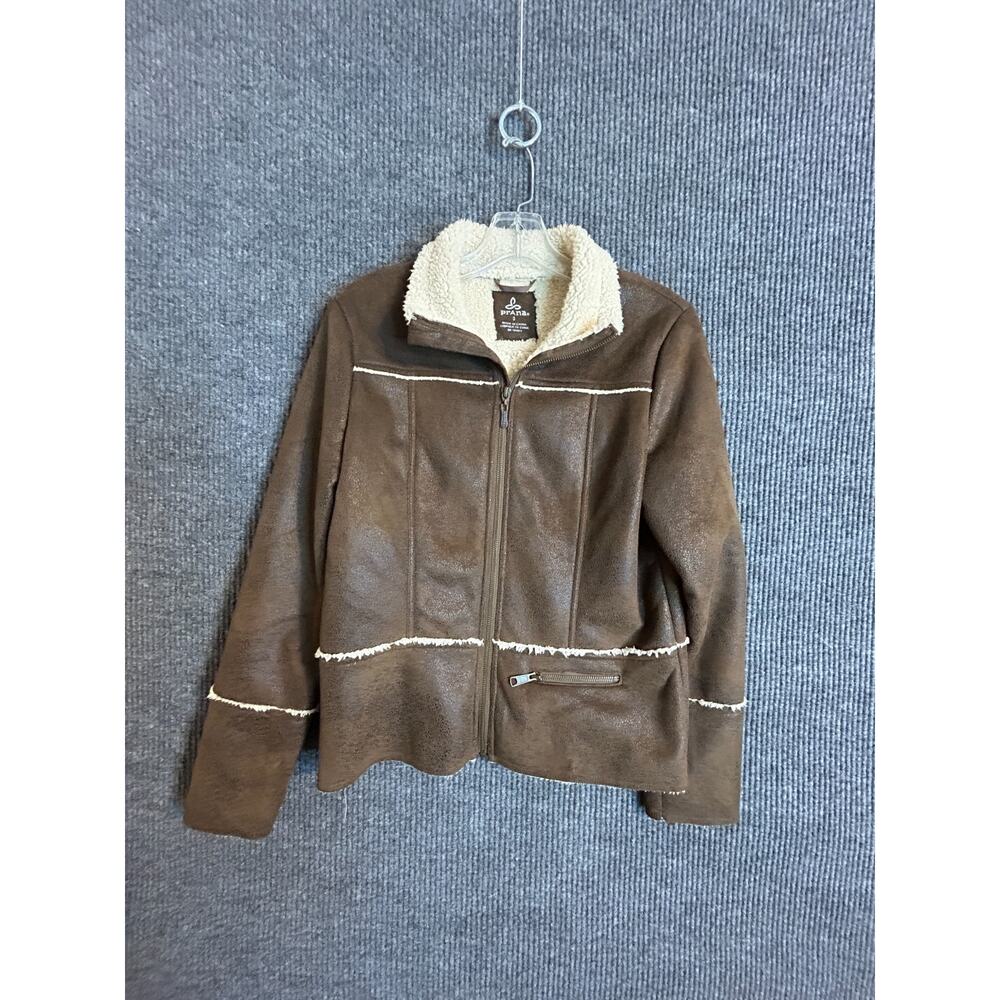 prAna Jacket Women’s S Faux Suede Brown Polyester Sherpa Lined Zip Front Casual